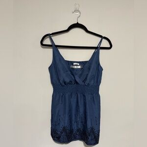 Old Navy Vintage Y2K Navy Blue Silk Beaded Cami Top Size XS Babydoll